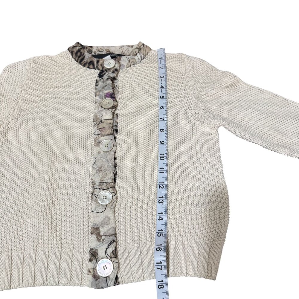 Vintage Les Copains Italy Women's Cream Knit Cardigan Silk Trim 90s Size IT 42 - Picture 6 of 8